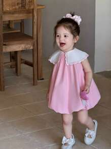Cute Pink Peter Pan Collar Embroidered Sleeveless Dress For Toddler Girls, Summer - Pink - View 7