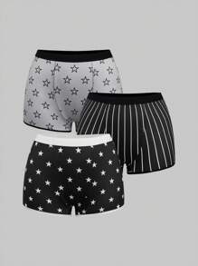 ROMWE Grunge Punk 3pcs/Pack Dark Punk Star Printed Briefs - Black - View 1