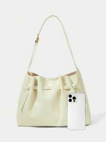SHECARRY Bolso de hombro casual sólido y versátil de moda - Beis - Ver 3