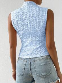 Chiquease Textured Jacquard V-Neck Vest Suit Jacket, Fashionable For Summer - Blue - View 2