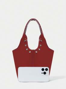 SHECARRY Sac seau à rivets de style de rue punk pour femmes Y2K, couleur bordeaux, accessoire de la Saint-Valentin