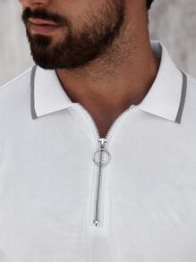 Manfinity CasualCool 男式短袖拉链 Polo 衫和纯色裤子套装 - 白色 - 查看 6