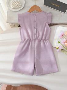 SHEIN Conjunto de monos elegantes y de moda para niñas, incluye top de tirantes sin mangas con detalles fruncidos y pantalones cortos de pierna ancha, mameluco elegante para niñas - Rosa vieja - Ver 2