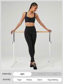 GLOWMODE 28英寸FeatherFit™螺旋分线撞色紧身裤低冲击瑜伽普拉提工作室日常休闲装 - 黑色 - 查看 5