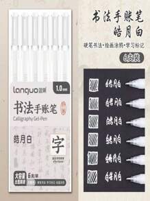 SHEIN Bộ 6 bút thư pháp nhiều màu sắc, bút lông nghệ thuật, bút đánh dấu gốc nước, bút viết nhật ký cho người mới bắt đầu, người lớn, viết chữ, thư pháp - Một cỡ - Xem 4