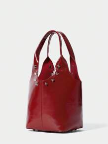 SHECARRY Sac seau à rivets de style de rue punk pour femmes Y2K, couleur bordeaux, accessoire de la Saint-Valentin