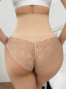 SHEIN Women's High Waist Lace Thong, Slimming Shapewear Bottom - Apricot - View 1