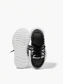 JNSQ 1 Pair Fashion Casual All-Match Versatile Comfortable Soft Bottom Breathable Lace-Up Sneakers, Suitable For All Seasons And Back To School - Black - View 7