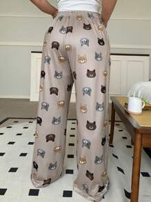 Dazy Plus Cute Animal Print Elastic Waist Loose Pajama Pants, Home Sleepwear Bottom