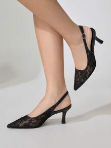 CUCCOO CHICEST أحذية نسائية موديل بوان سوداء من الدانتيل ذات كعب عالي مناسبة للذهاب إلى العمل والمواعيد والحفلات والتسوق والعطلات' - الأسود - مشاهدة 3