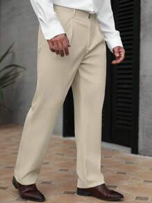 Manfinity Homme Men Casual Loose Straight Leg Pants , Men Suit Pants, Fall - Khaki - View 1