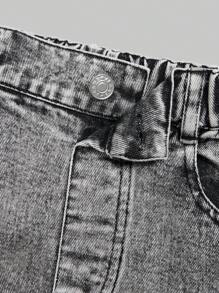 Girls' Stylish Casual Soft Washed Denim Pleated Mini Skirt With Bowknot Decor, Comfortable And Fashionable For Vacation, Summer - Black - View 5