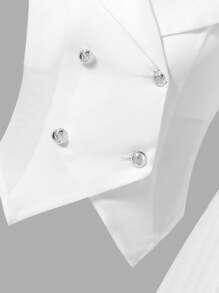 Sparklyn Tween Girls Sleeveless Vest Jacket With Double Breasted, Pleated Skirt, Elegant Work Outfits - White - View 6