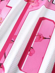 ROMWE MEN Prep 男士球衣足球花卉印花 V 领短袖 T 恤，休闲装，度假装，2000 年代风格 - 粉色 - 查看 4