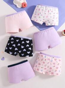 SHEIN 6 piezas de bragas de algodón con estampados lindos de moños, donas, corazones y cerezas para niñas