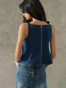 LYSMO Women Summer Casual Zip Back Denim Shirt - Multicolor - View 2