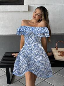 Pariaura Women's Elegant Off Shoulder Embroidered Hollow Out Dress, Ladies Vacation Clothing