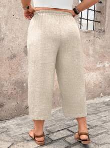 EMERY ROSE Quần dài 7/10 thoải mái, họa tiết thường ngày cỡ lớn dành cho nữ, thích hợp cho kỳ nghỉ ở vùng nông thôn vào mùa xuân/hè - Màu be - Xem 2