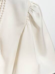 Breezaya Blusa da donna con maniche a palloncino, decorazioni a catena di perle e vestibilità ampia