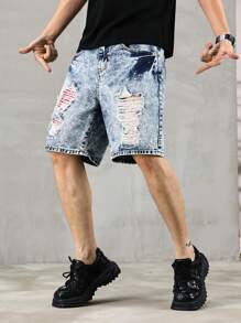 Manfinity Homme Men's Casual Washed Ripped Denim Shorts