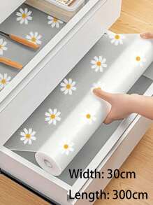 SHEIN 1 rollo de estante de cocina con diseño de margaritas, revestimiento para gabinetes no adhesivo y antideslizante, para cajones, refrigeradores, alacenas, resistente al agua y fácil de colocar.