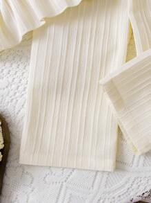 SHEIN Playful Pals Baby Girls' Simple Apricot Casual Round Neck Ruffle Sleeve Top And Pants 2 Pieces Set - Apricot - View 6