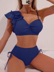 Swim Vcay Ruffled Edge Swimsuit, Fashionable For Summer - Navy Blue - View 7