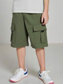 Young Boy Casual & Daily Wear Cargo Shorts With Large Pockets, Breathable & Comfortable Capri Shorts Suitable For Summer - Army Green - View 3