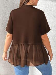 SHEIN Essnce 大码女式夏季上衣，黑色 T 恤，可爱上衣娃娃裙，夏季衬衫，夏季上衣外出上衣女式夏季上衣女式外出上衣夏装 - 棕色 - 查看 2