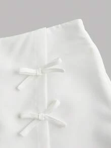 Firerie Women's White Woven Casual Shorts With Bowknot Detail And Zipper Closure - White - View 4