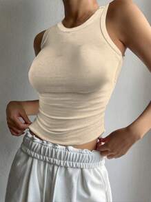 DAZY Sexy Streetwear Cheerleader Style Solid Color Tight Fit Tank Top, Summer - Camel - View 2