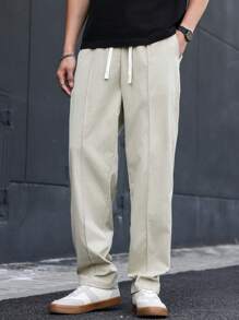 Manfinity Hypemode 男士纯色时尚夏季长裤 - 卡其色 - 查看 5