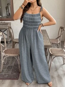 SHEIN LUNE 加大码仿旧竹节针织连体衣 西部风女装 波西米亚风 90 年代服饰 节日夏季波西米亚风复古风 女士夏季服装 春假狂欢装 节日春假装 - 黑色 - 查看 1