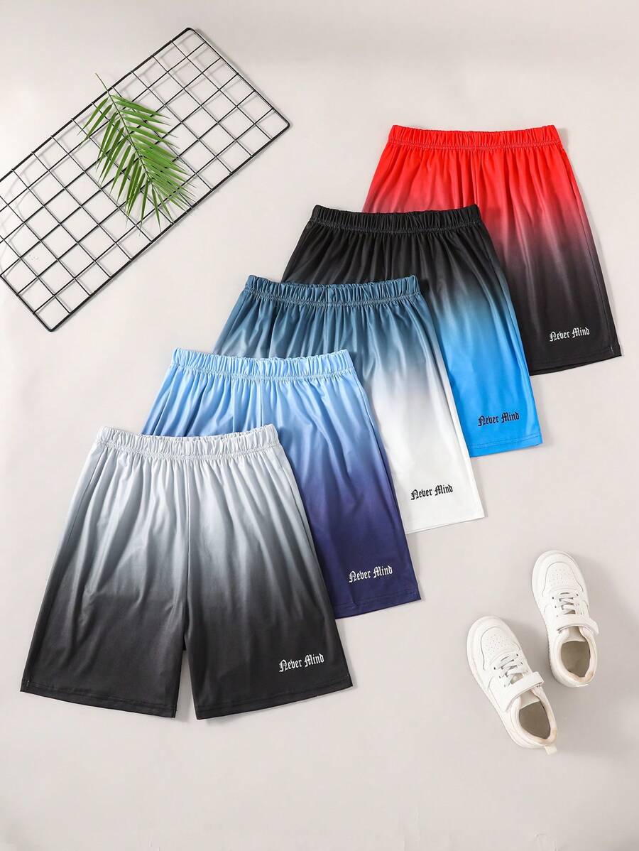 Bộ 5 quần short thời trang thường ngày đa năng màu gradient cho bé trai tuổi teen, thích hợp cho chuyến du lịch bãi biển mùa hè - Nhiều màu - Xem 1