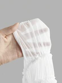 SHEIN ICON Women's Solid Color Pleated Fashionable Halter Neck Mesh See-Through Top - White - View 5