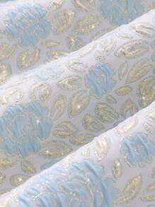 SHEIN 女童优雅梭织盖袖粉红玫瑰提花连衣裙，儿童欧式公主风格派对礼服，优雅少女女孩服装 - 淺藍色 - 查看 3