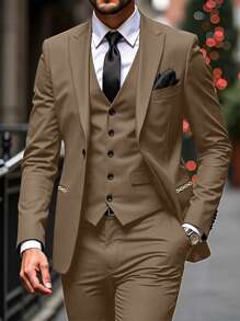 Manfinity Mode Einfarbige Jacke und Hose für Herren, modisches Sommeranzug-Set