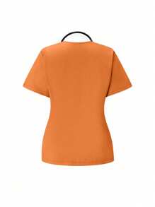 TaskEZ Set de uniforme de scrubs de unicolor con top de manga corta y pantalones - Naranja - Ver 5