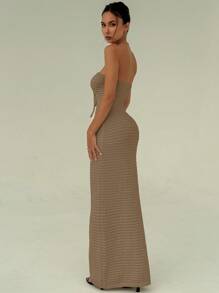 Aloruh 手工钩编夏季浪漫假期女士紧身连衣裙，春夏季 - 駝色 - 查看 3