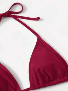 SHEIN Swim 2022 Women Solid Color Halter Lace-Up Sexy Bikini Swimsuit Sets For Summer Beach Vacation - Burgundy - View 4