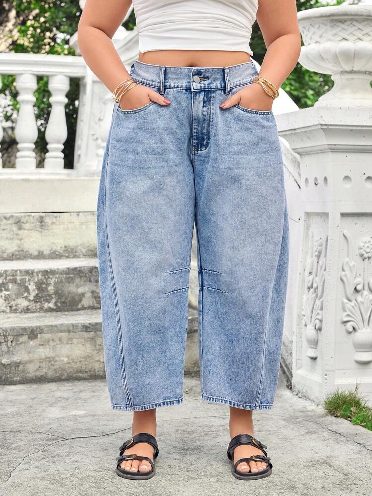 SHEIN Essnce Denim Bootcut Casual Lavado Plus Size - Azul - Visão 1