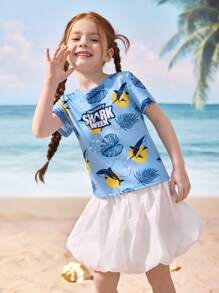 Shark Week X SHEIN Young Girl Summer Casual Shark Print Round Neck Short Sleeve T-Shirt - Multicolor - View 7