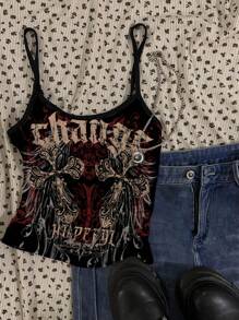 Attitoon 音乐节印花女式性感短款细肩带紧身短款上衣，适合夏季 - 彩色 - 查看 1