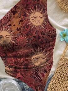 Soleia 大码女式复古佩斯利花纹和花卉图案休闲夏季上衣，简约风格 - 彩色 - 查看 8