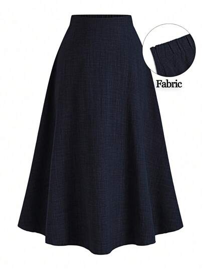 SHEIN Clasi Plus Size Women A-Line Grey Mid-Length Spring Linen Elegant Casual Skirt Fall