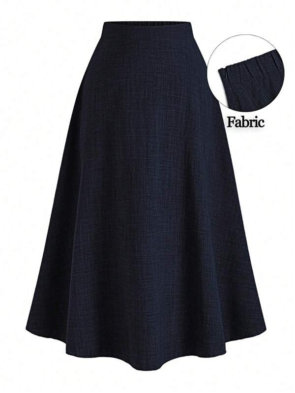 Rometta Plus Size Women A-Line Grey Mid-Length Spring Linen Elegant Casual Skirt