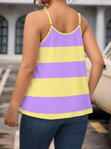 Calvaya Camiseta gráfica casual de verano/primavera con bloque de color y empalmado para mujer de talla grande y top de tirantes - Multicolor - Ver 2