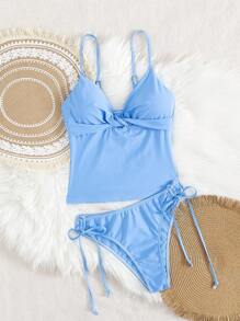 Swim Lushoire 2 bộ đồ bơi bikini hai mảnh mùa xuân nhiều màu sắc cho nữ, trang phục thường ngày thanh lịch và gợi cảm khi đi nghỉ dưỡng trên bãi biển - Màu xanh lam - Xem 7