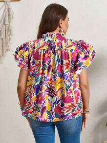 SHEIN LUNE Plus Size Ruffle Trim Casual Tops, Valentine Day Vacation Summer Going Out Tops,Business Casual,Cute Blouses,Office Beach Holiday - Multicolor - View 2