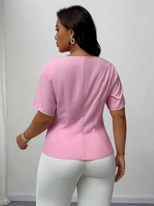 SHEIN Unity 女式加大码夏季圆领设计收腰短款珍珠装饰上衣